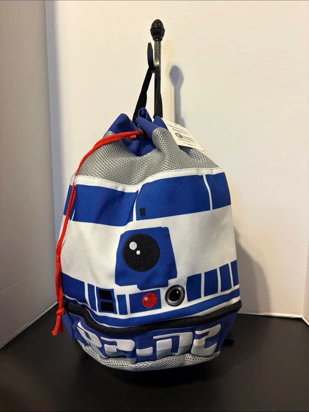 Star Wars Blue and White R2-D2 Kids Drawstring Bag with Red Cord